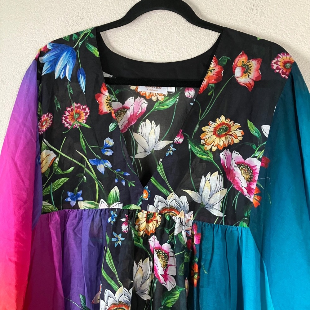 JOHNNY WAS Secret Garden Sheer Kimono Dress 1X Ombre Floral Coverup Resort Beach - Picture 4 of 15